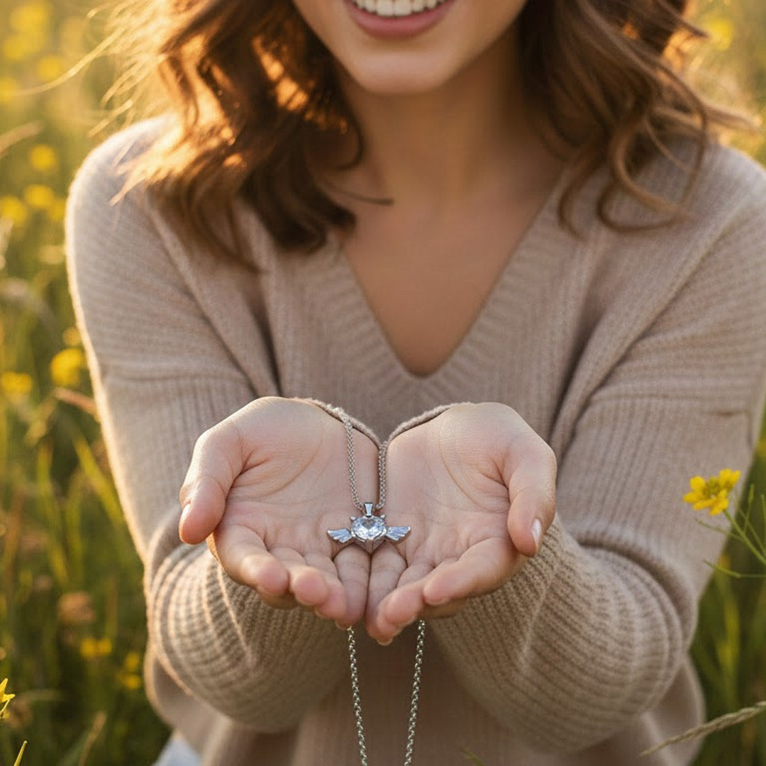 Heart Wings Crystal Pendant Necklace – Premium Silver Chain | Love Craft Gifts