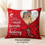 Red Love Personalized Photo Cushion with Romantic Quote (10x10) | Love Craft Gifts