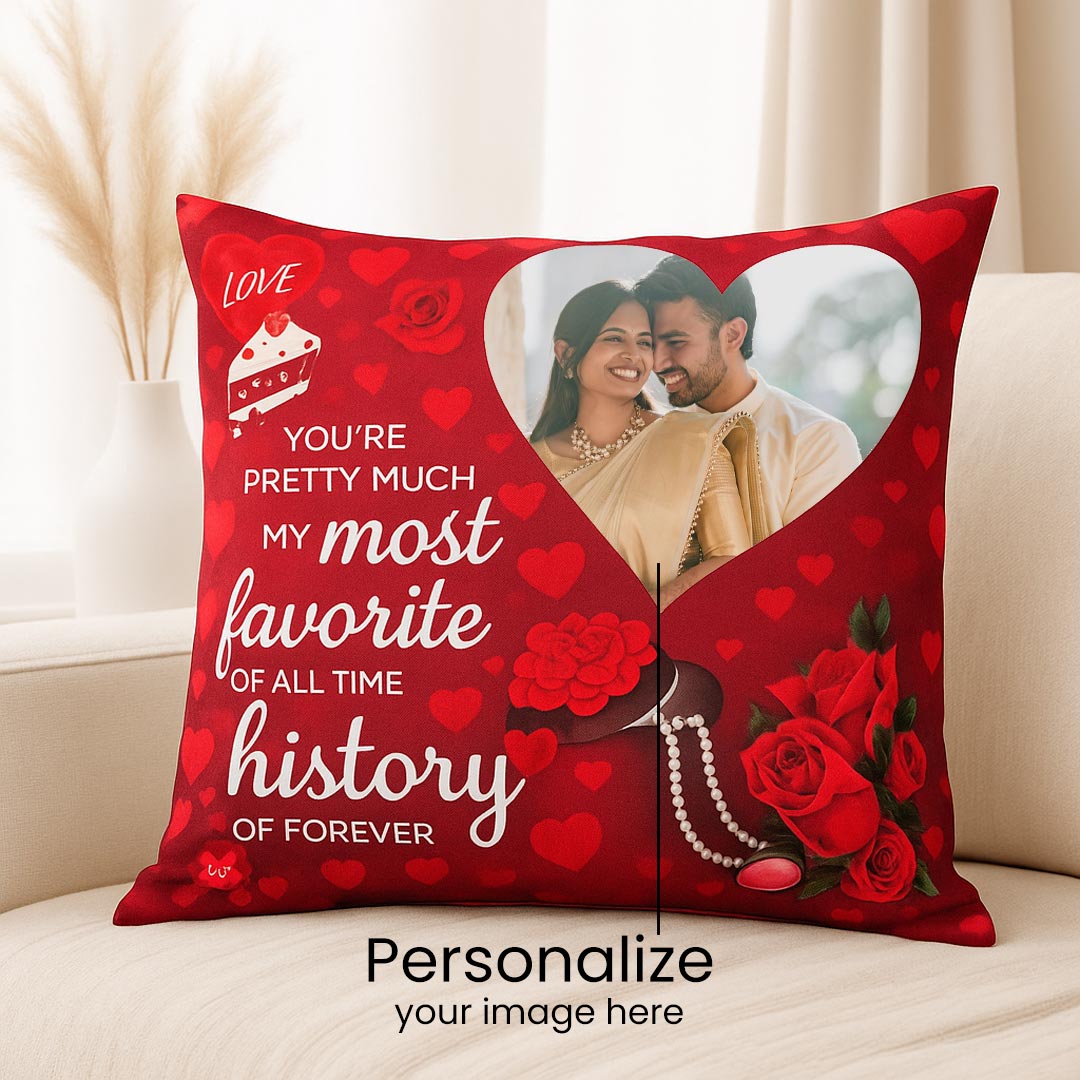 Red Love Personalized Photo Cushion with Romantic Quote (10x10) | Love Craft Gifts