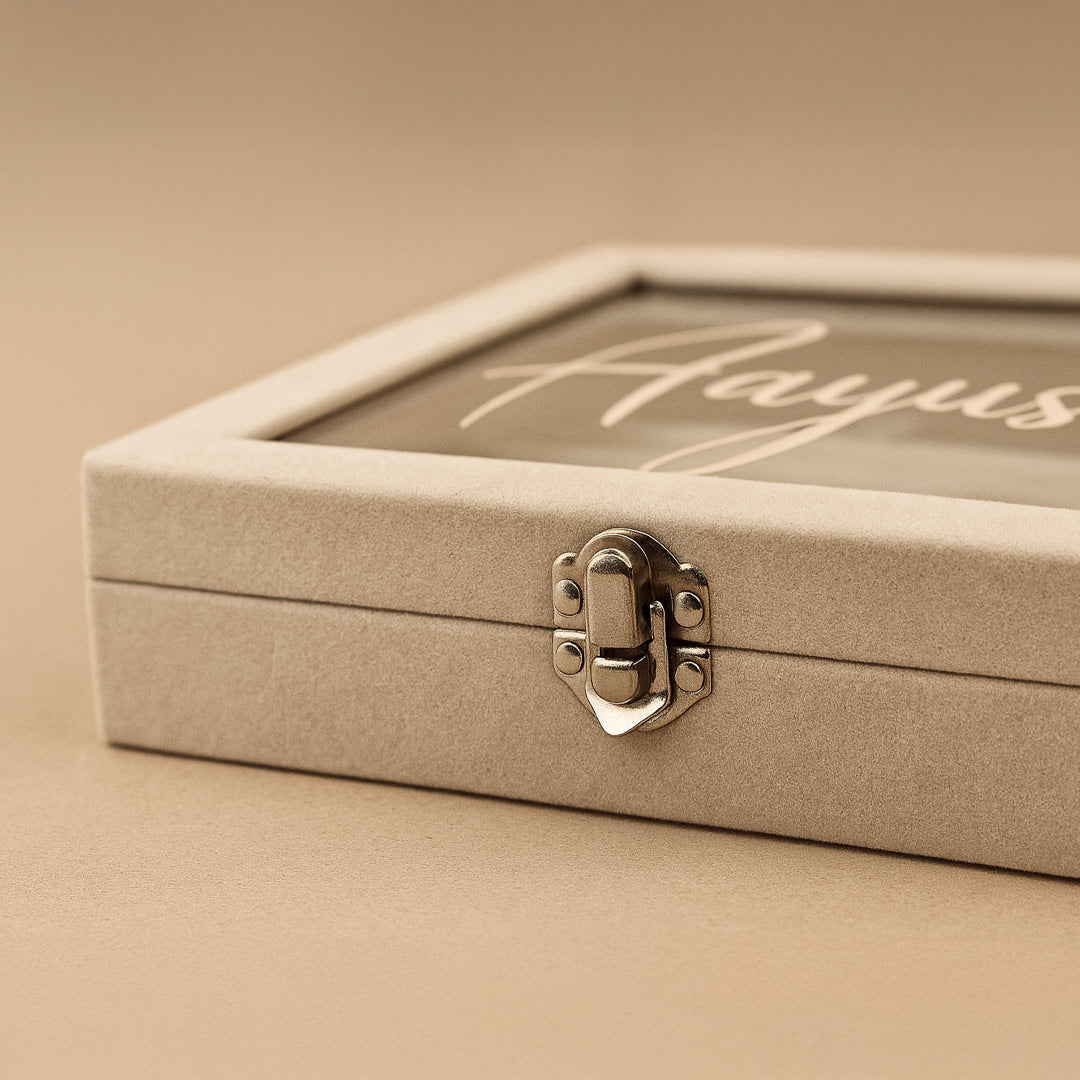 Personalized Beige Velvet Jewellery Organizer Box with Jewellery (According to Availability)| Love Craft Gifts