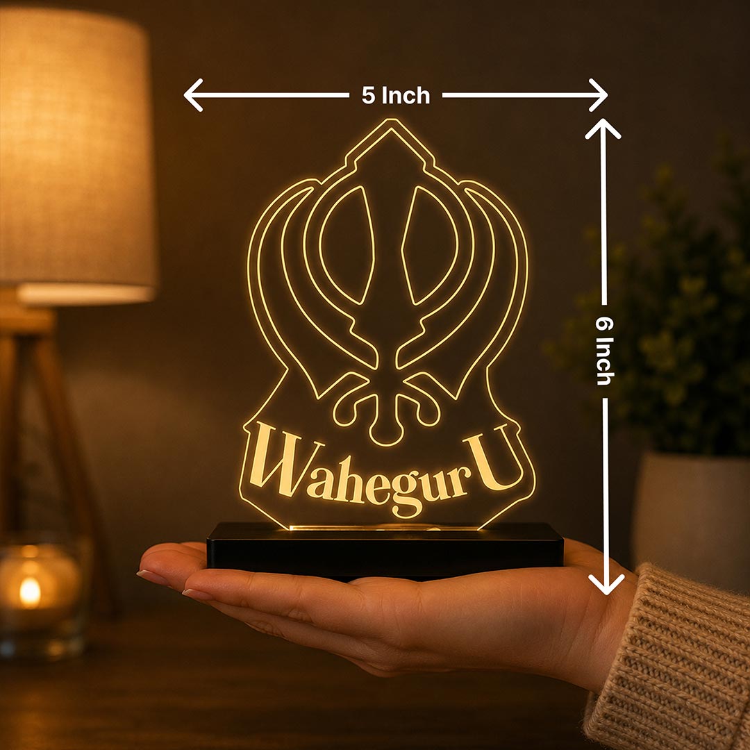 Waheguru LED Car Dashboard Lamp – Premium Sikh Acrylic Dashboard Light for Car Interior Decor, Spiritual Gift for Family & Divine Travel Companion | LoveCraftGifts™