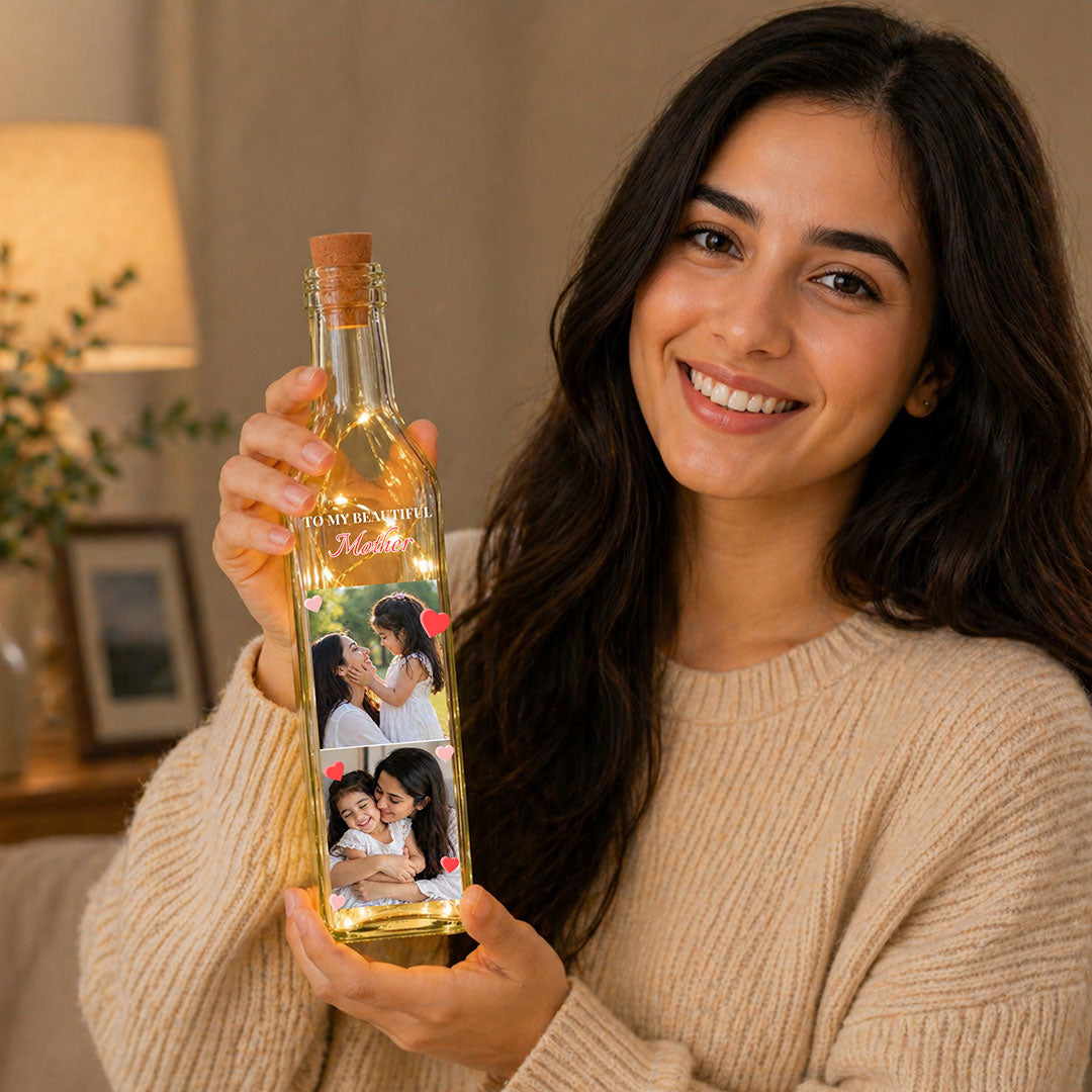 Personalized Mother Photo LED Memory Bottle Lamp Gift – Custom Photo Decorative Light for Mom (Standard Gift Size) | Love Craft Gifts™