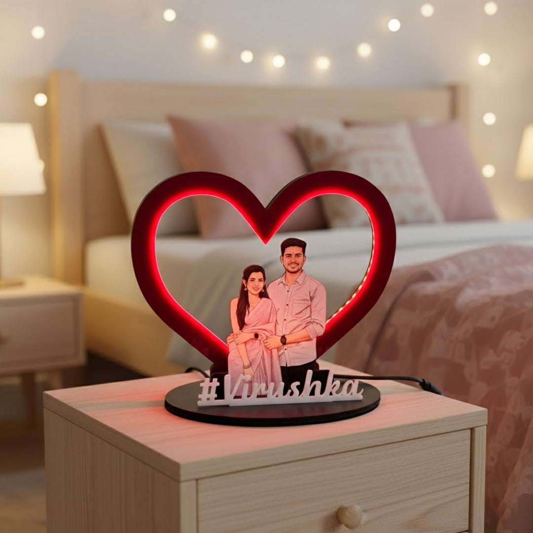 Personalized Warm Light Heart Couple Frame – 7×8.5"