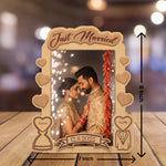 Personalized Just Married Wooden Photo Frame – Custom Name, Date & Picture Wedding Table Top Stand (8x7 Inch) | Love Craft Gifts