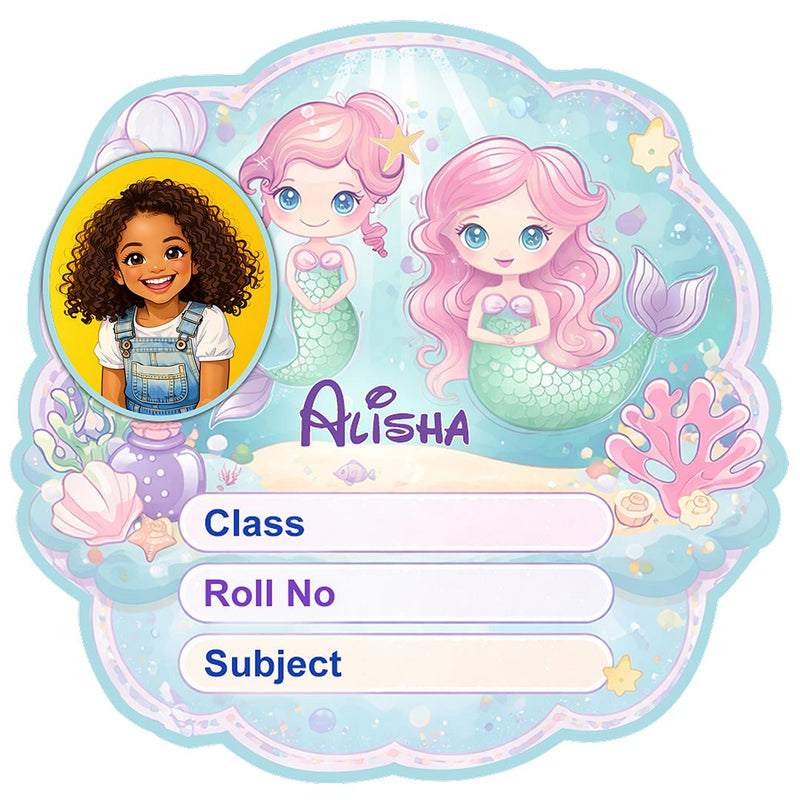 Personalized Cute Mermaid Ocean Kids Name Slips (2x3 Inch, 28 Stickers) – Custom Name & Photo School Labels | Love Craft Gifts