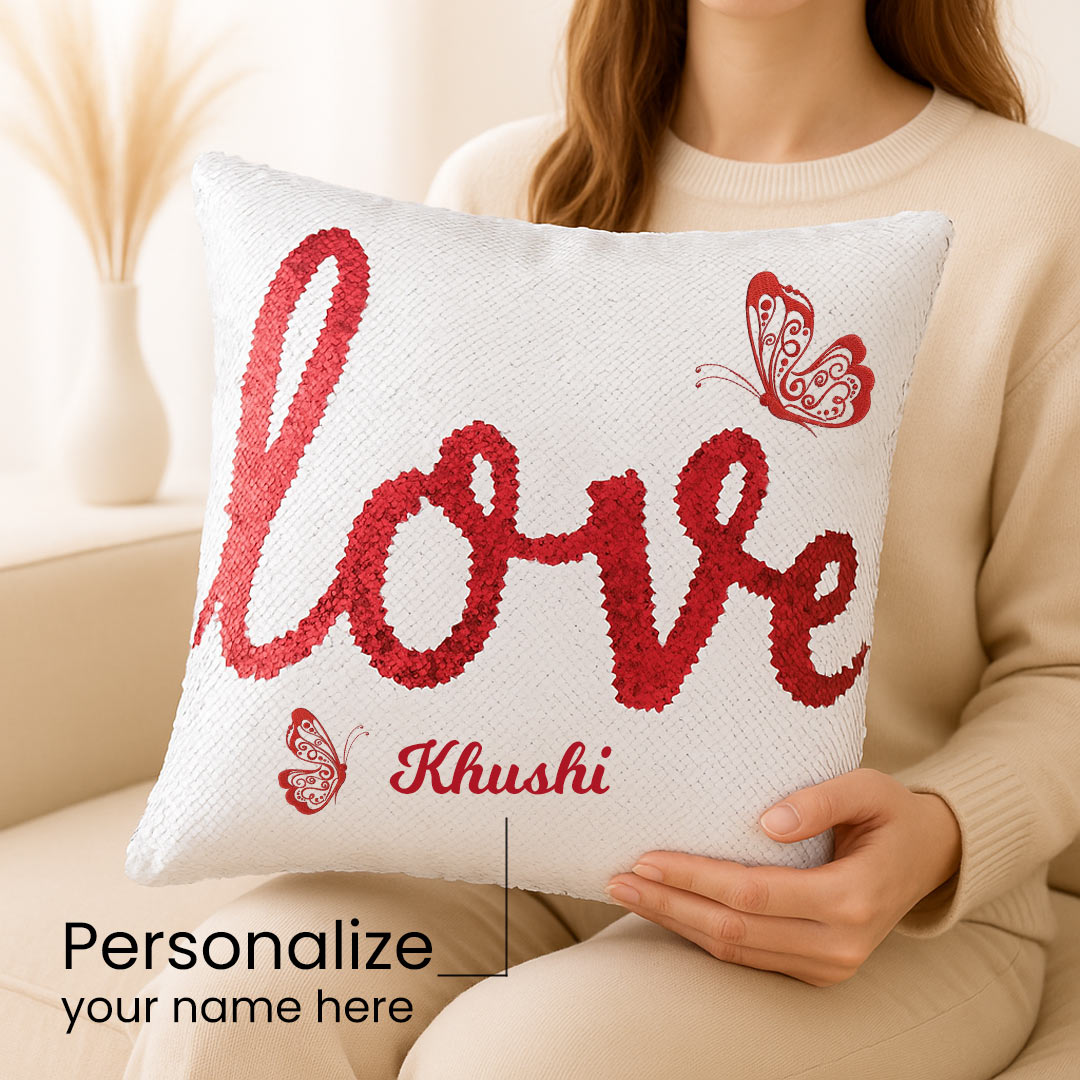 Personalized Love Sequin Cushion with Name | Love Craft Gifts