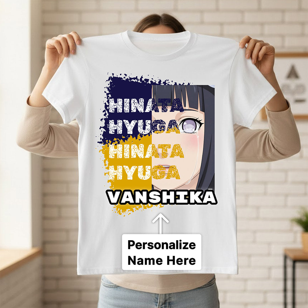 Personalized Hinata Hyuga Anime Name T-Shirt for Women – Custom Printed White Tee | Love Craft Gifts
