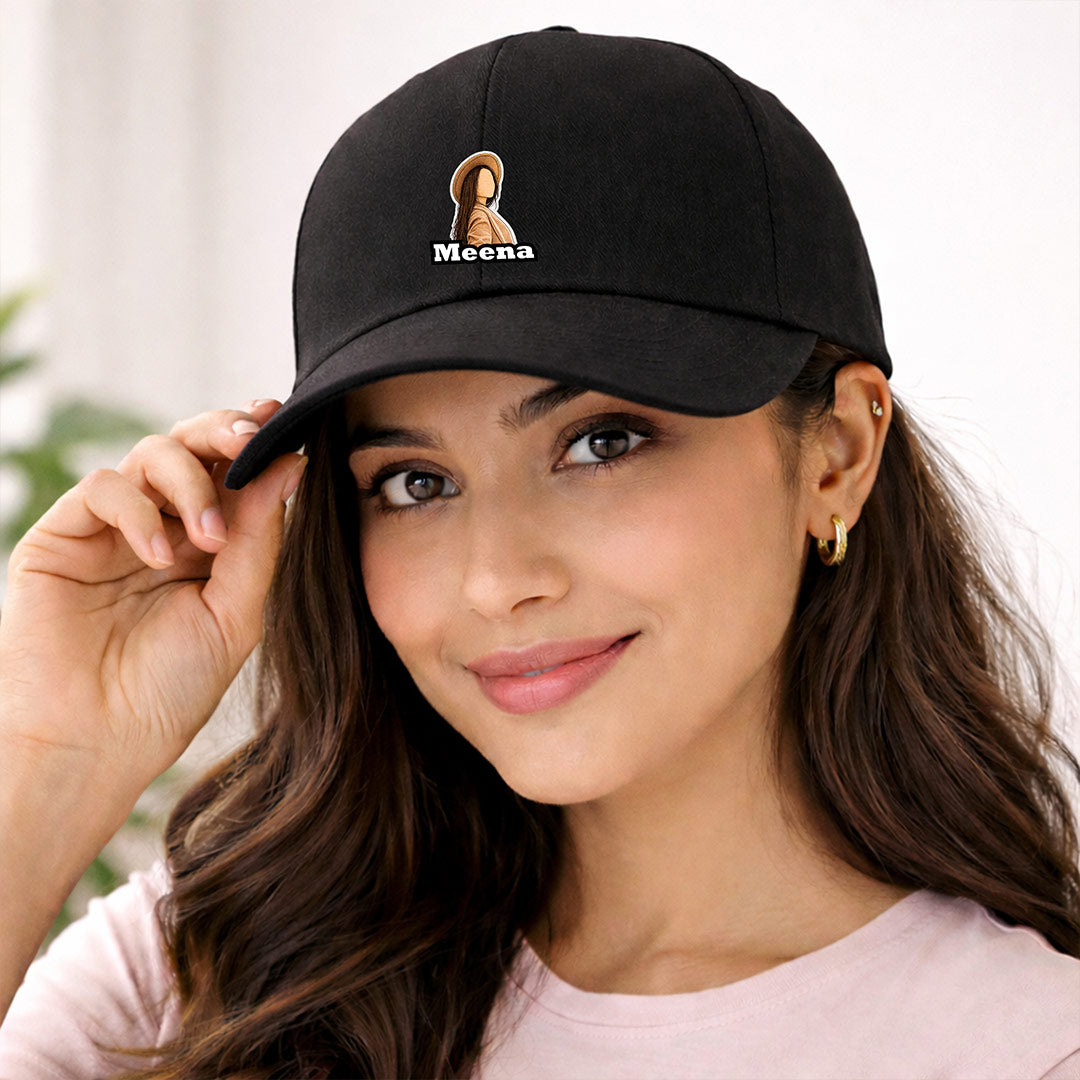 Personalized Photo Printed Black Cap for Women – Custom Name & Picture Adjustable Baseball Hat | Love Craft Gifts