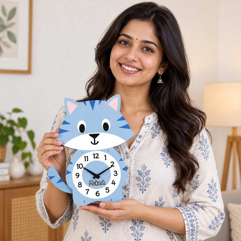 Wooden Cartoon Kids Wall Clock | Personalized Nursery Décor | Love Craft Gifts™