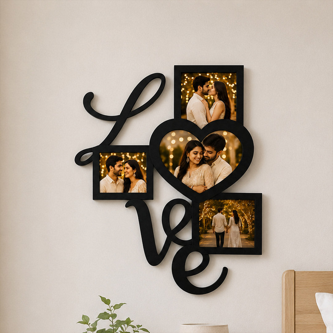 Wooden Couple Photo Collage Frame 12x15" | Personalized Love Heart Wall Decor | Love Craft Gifts™