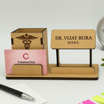 Personalized Wooden Desk Nameplate & Organizer for Doctors | Love Craft Gifts