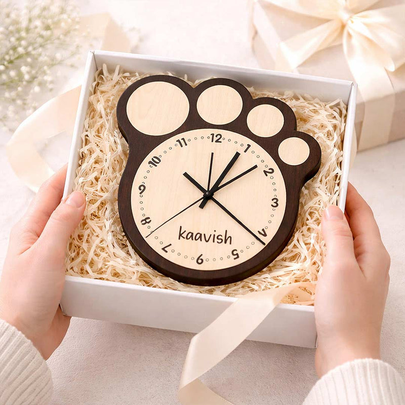 Wooden Paw Print Kids Wall Clock | Personalized Room Décor | Love Craft Gifts™