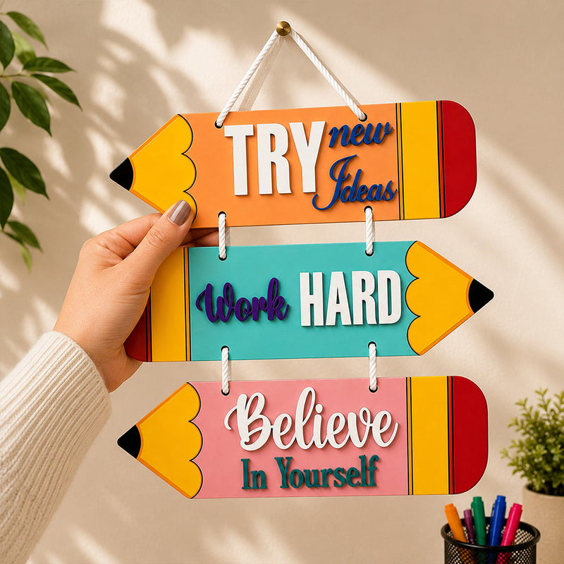 Wooden Pencil Wall Hanging 9x12" | Motivational Study Room Decoration | Love Craft Gifts™