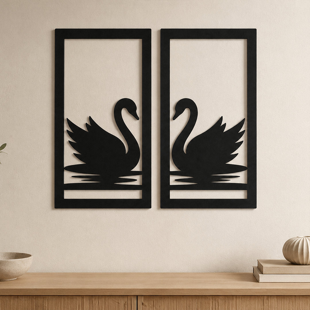Wooden Swan Couple Wall Decor 12x12" | Black 2 Piece Love Theme Wall Art Set | Love Craft Gifts™