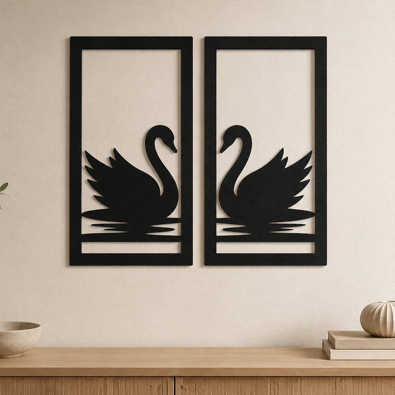 Wooden Swan Couple Wall Decor 12x12" | Black 2 Piece Love Theme Wall Art Set | Love Craft Gifts™