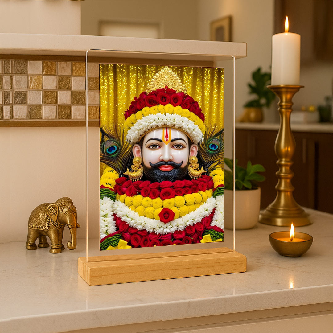 Khatu Shyam Ji Table Top | 4×6 inch | Acrylic with Wooden Base | UV Print | Love Craft Gifts