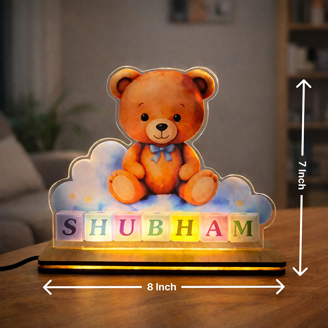 Personalized Teddy Name LED Acrylic Lamp – Custom Kids Night Light (7x5 Inch) | Love Craft Gifts