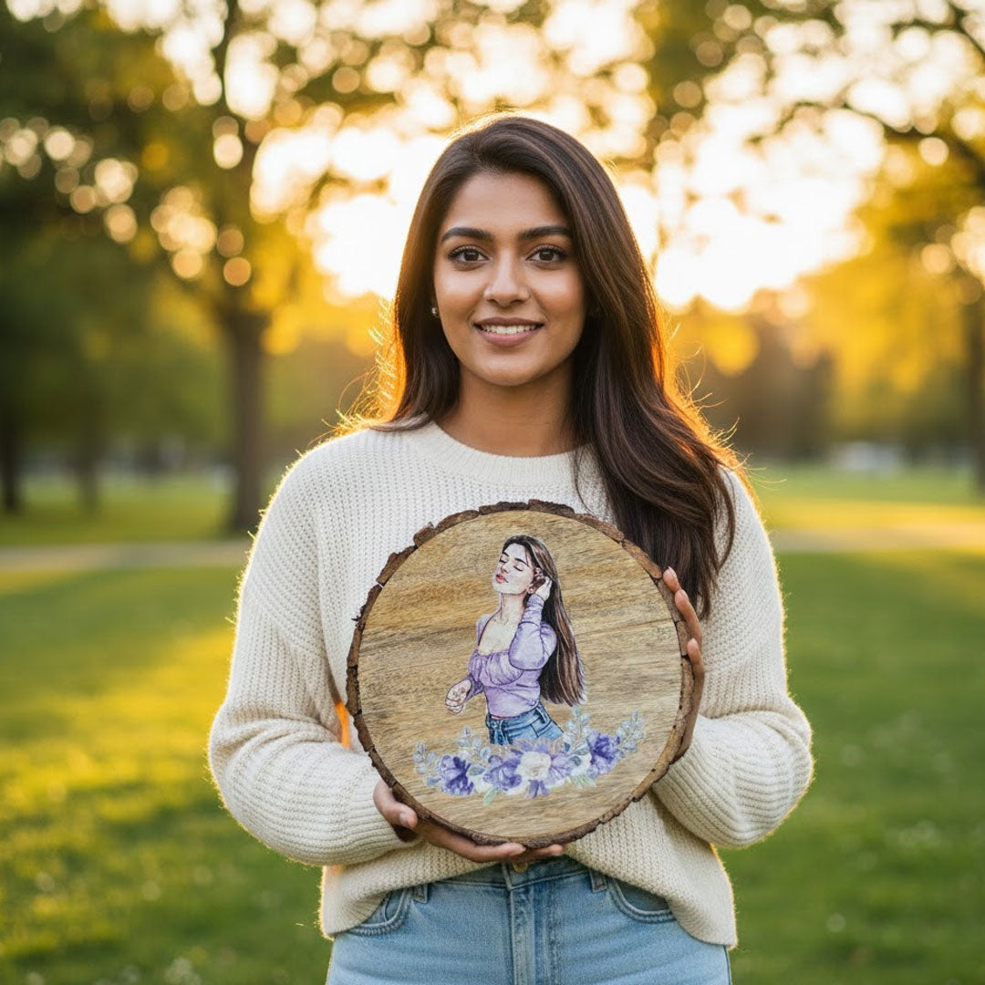 Personalized Wooden Slice (8×8 Inch) with Watercolor Art | Love Craft Gifts