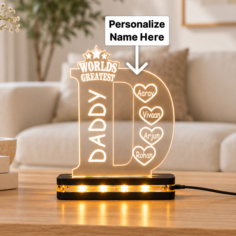 World’s Greatest Daddy LED Lamp | Personalized Kids Names Gift | Love Craft Gifts™