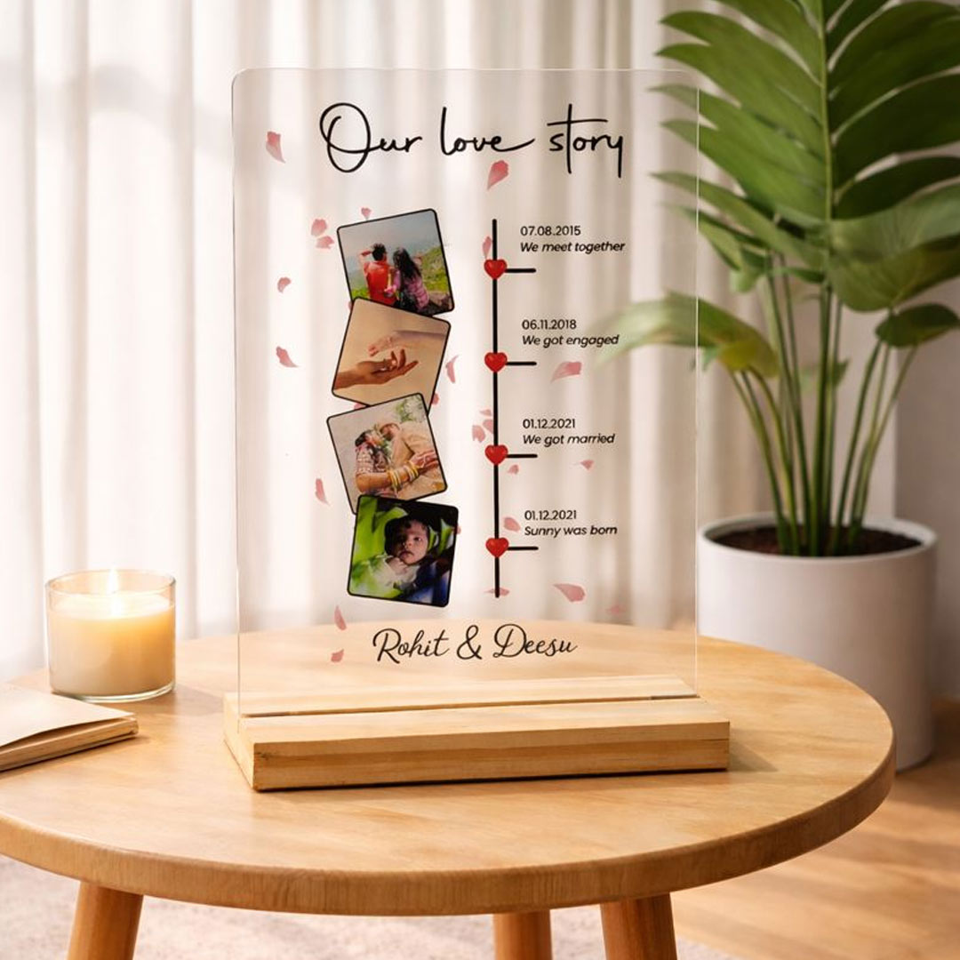 Personalized “Our Love Story” Acrylic Frame – Table Top (6×8 Inch) | Love Craft Gifts