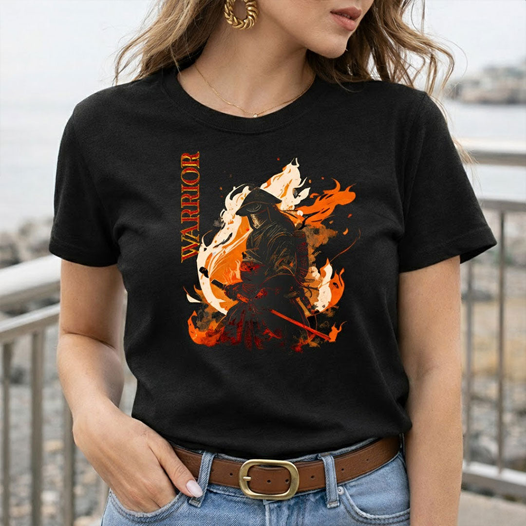 Warrior Fire Graphic Print Black T-Shirt – Unisex Casual Wear | Love Craft Gifts