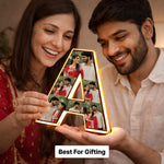 Personalized Alphabet LED Photo Frame (8x8 Inch) Custom Initial Letter Light Frame with Photos Table Top Décor Gift for Couples | Love Craft Gifts