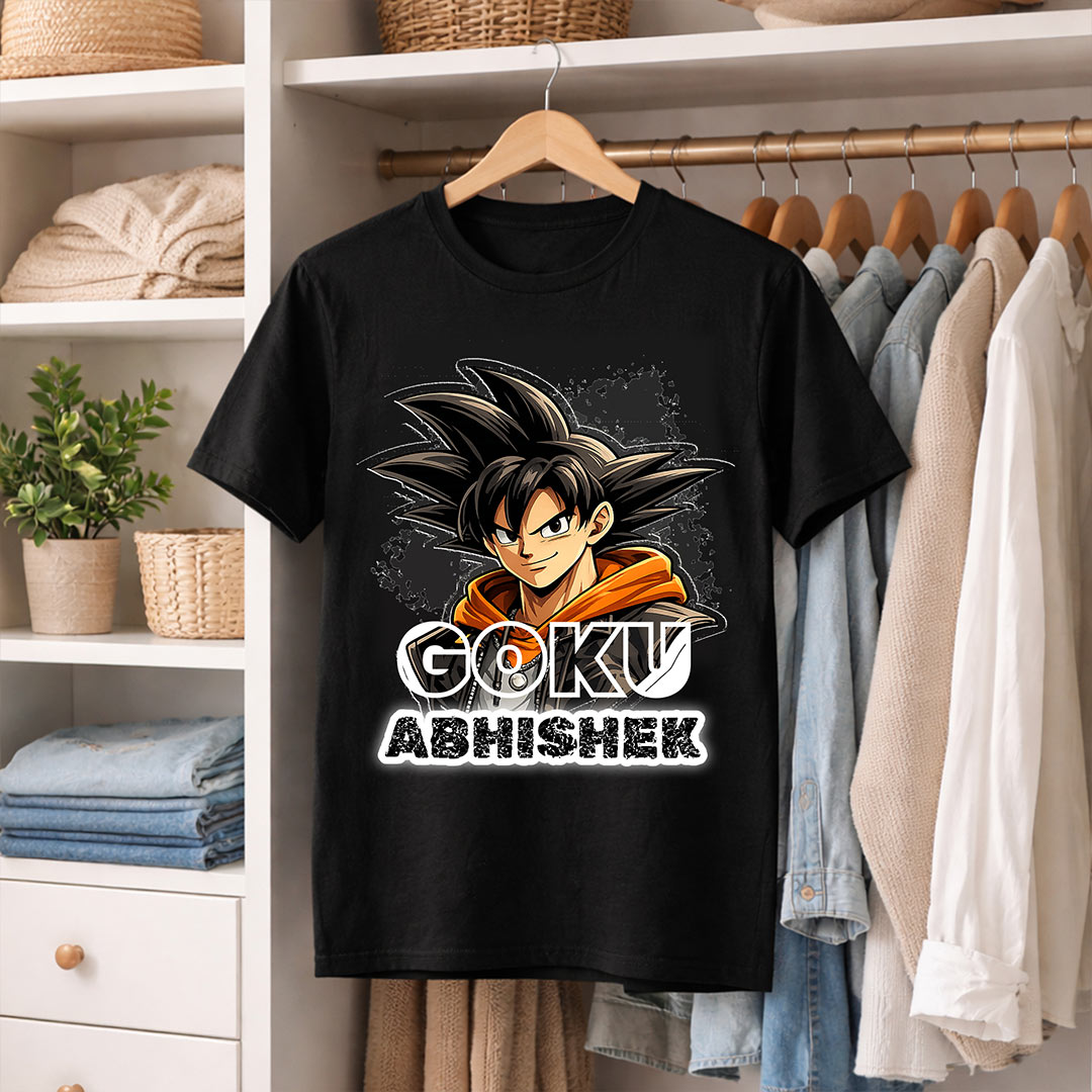 Personalized GOKU Anime Name T-Shirt for Men & Women – Custom Printed Black Tee | Love Craft Gifts