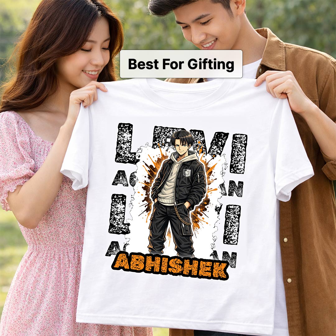Personalized Levi Anime Name T-Shirt for Men & Women – Custom Printed White Graphic Tee | Love Craft Gifts