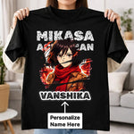 Personalized Mikasa Anime Name T-Shirt for Women – Custom Printed Black Tee | Love Craft Gifts