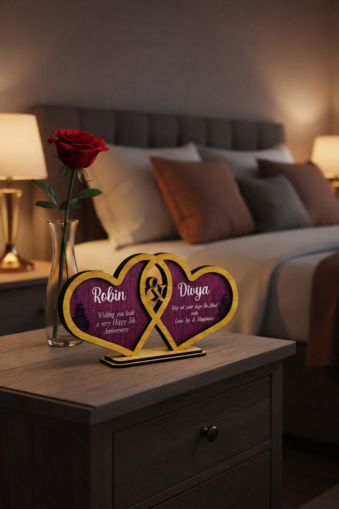 Personalized Double Heart Wooden Name Stand – Couple Gift | Love Craft Gifts