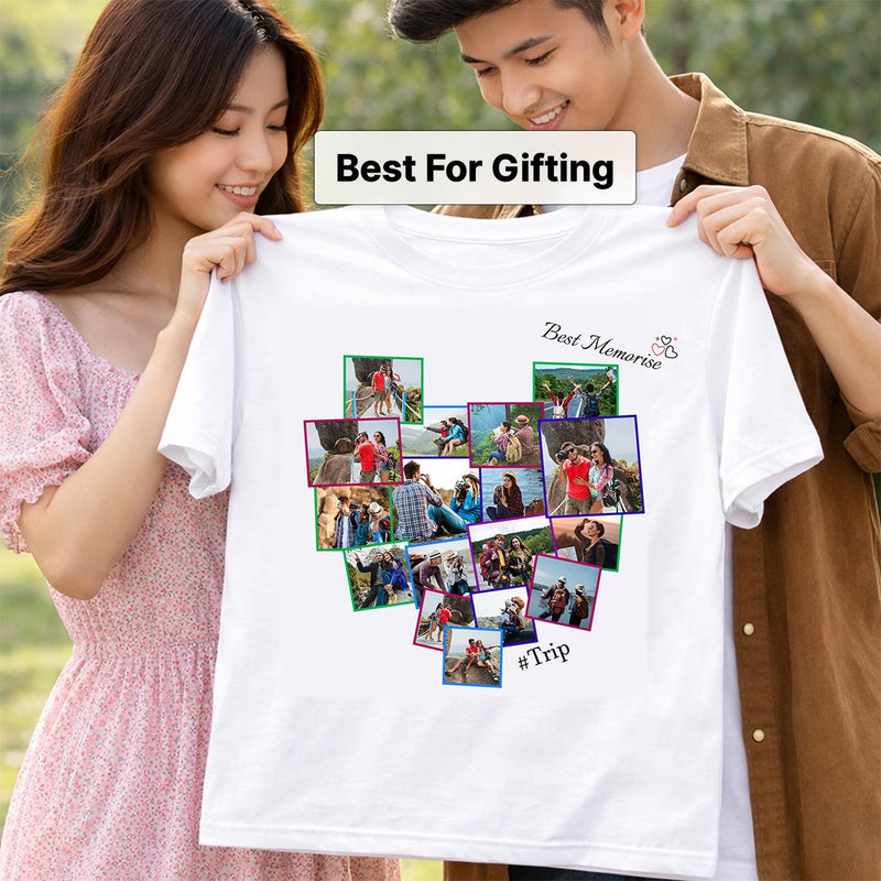 Personalized Trip Memory Collage White T-Shirt – Custom Photo Print Tee | Love Craft Gifts