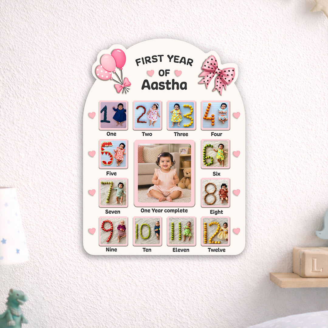 Personalized Baby First Year Photo Frame (14x18 Inch, 12 Month Memory Collage) – Custom Name & Photo Gift | Love Craft Gifts™