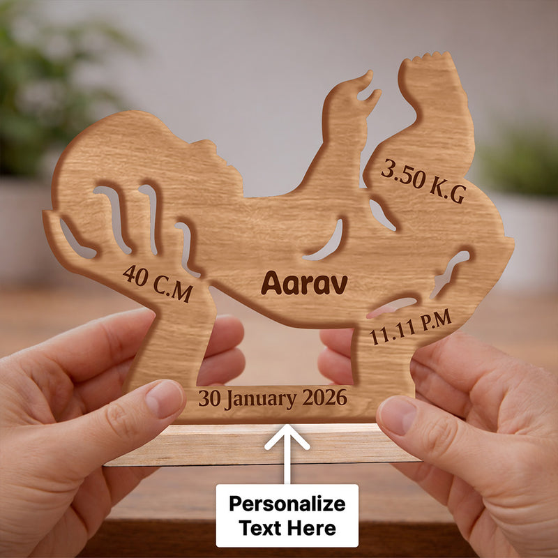 Personalized Baby Birth Detail Wooden Frame (8x6 Inch) – Custom Name Newborn Memory Gift | Love Craft Gifts™