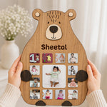 Personalized Teddy Baby Monthly Photo Frame – Custom Name 12 Month Milestone Wooden Wall Frame (11x16 Inch) | Love Craft Gifts™