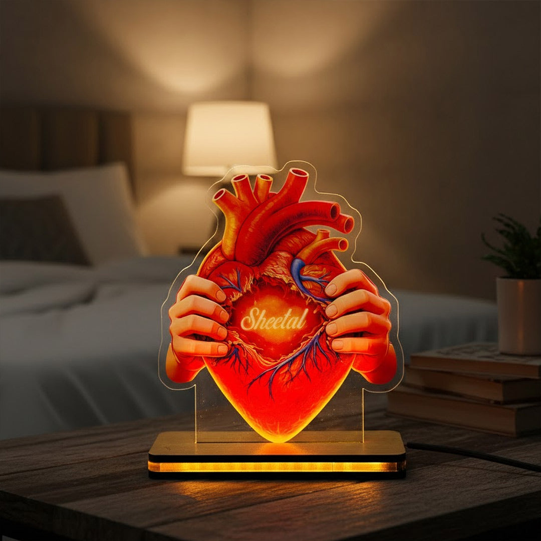 Personalized Heart Acrylic LED Lamp (5×7”) | Love Craft Gifts
