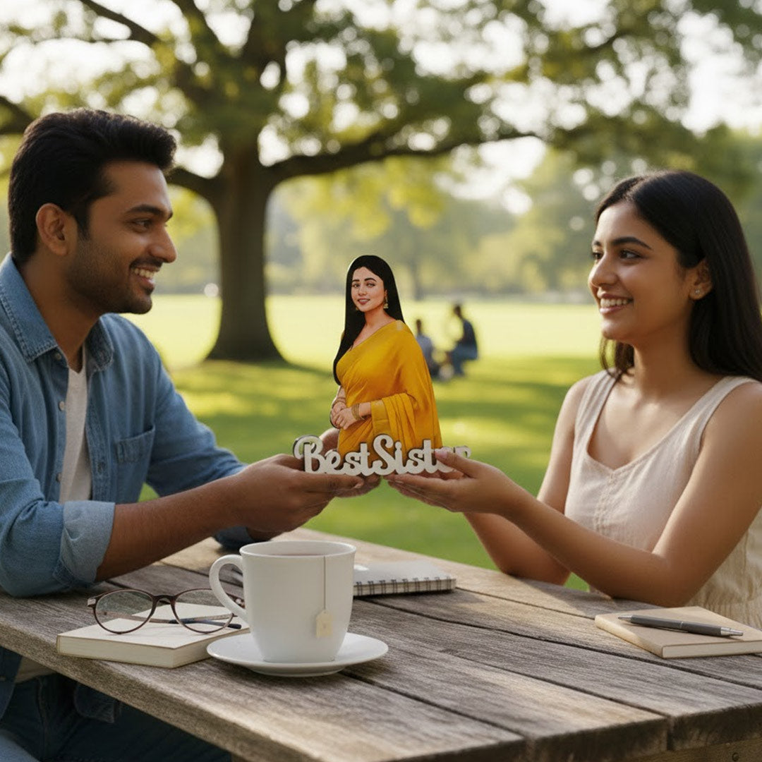 Personalized Cartoon Name Table Stand – Best Sister Edition (7×6 Inch) | Love Craft Gifts