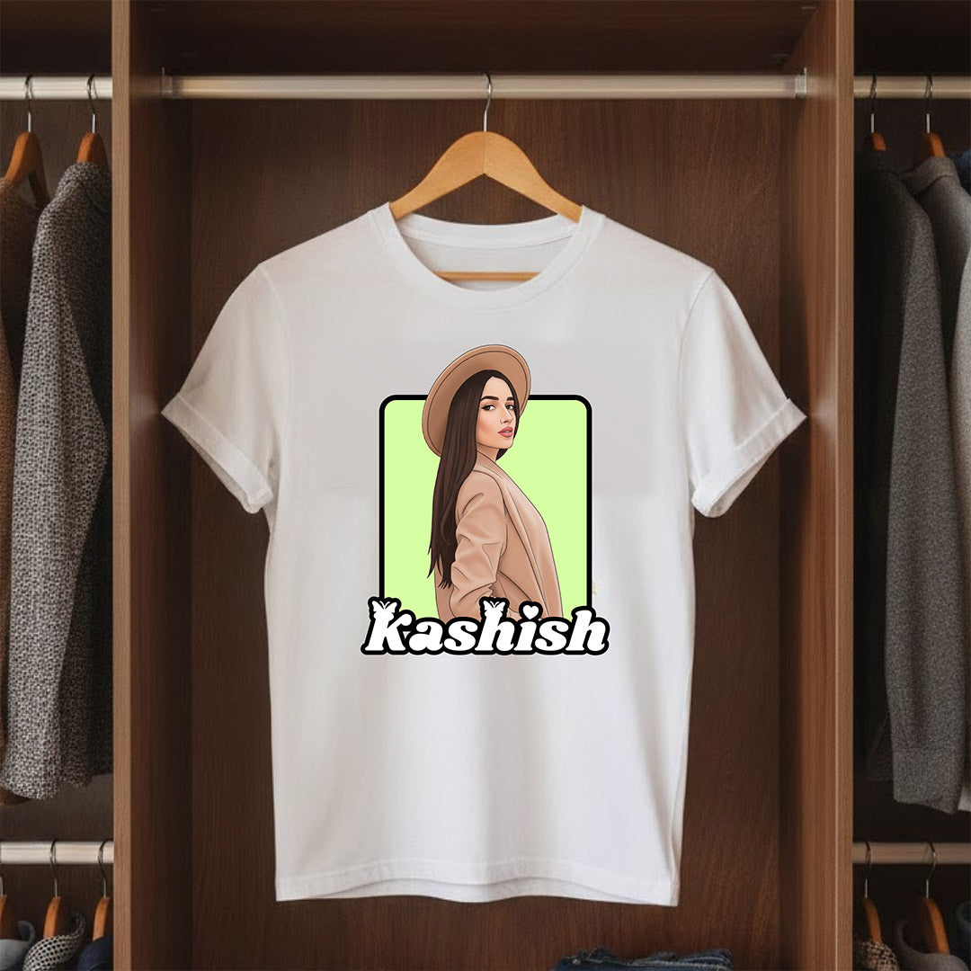 Personalized Girl Portrait Illustration T-Shirt – Custom Pic & Name Print | Love Craft Gifts