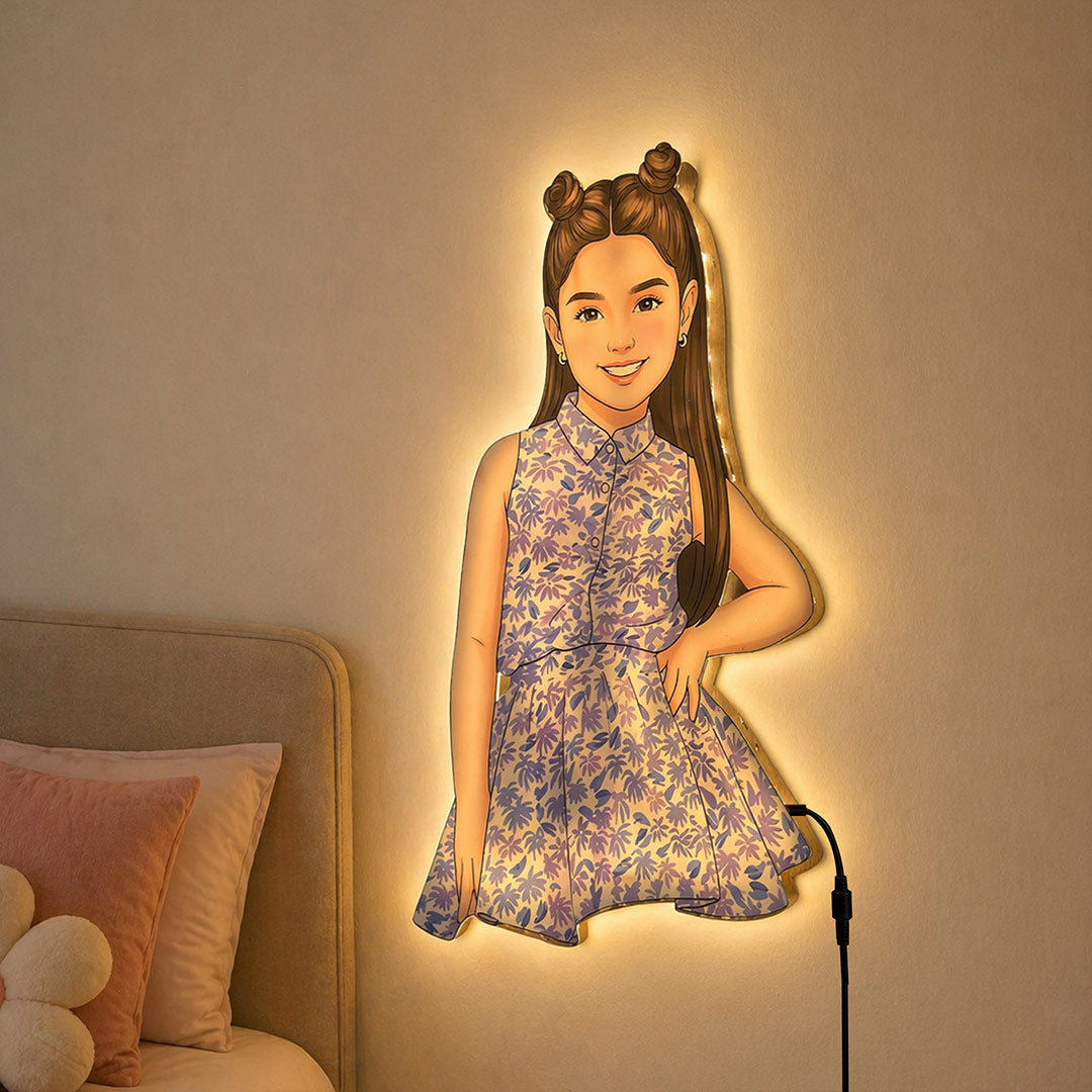 Personalized AI Cartoon Wooden 3D LED Photo Cutout Gift for Girl (14 x 24 Inch) – Custom Photo LED Lamp for Birthday, Kids & Special Gifts | Love Craft Gifts™