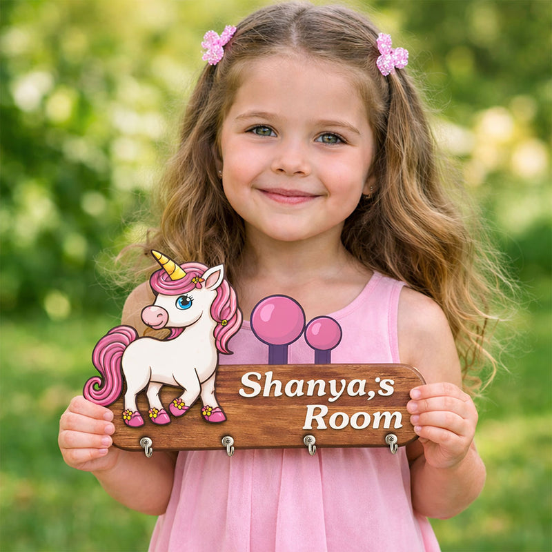 Personalized Unicorn Wooden Key Holder 9x5 Inch – Custom Name Kids Room Organizer Gift | Love Craft Gifts™