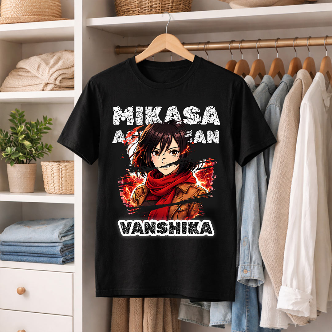 Personalized Mikasa Anime Name T-Shirt for Women – Custom Printed Black Tee | Love Craft Gifts
