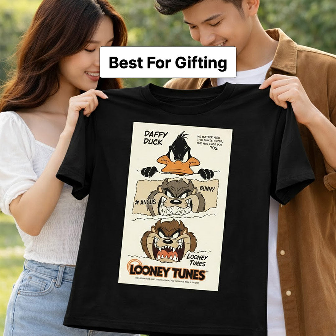 Looney Tunes Graphic Print Black T-Shirt – Unisex Cartoon Style Tee | Love Craft Gifts