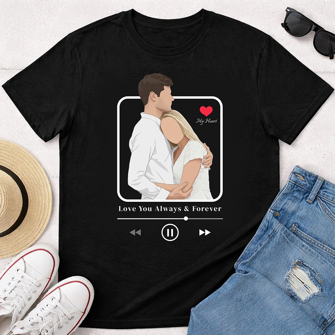 Personalized Couple Music Theme Graphic T-Shirt – Custom Photo Print | Love Craft Gifts