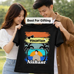Personalized Vacation Theme Black T-Shirt – Custom Name & Pic Summer Travel Print | Love Craft Gifts