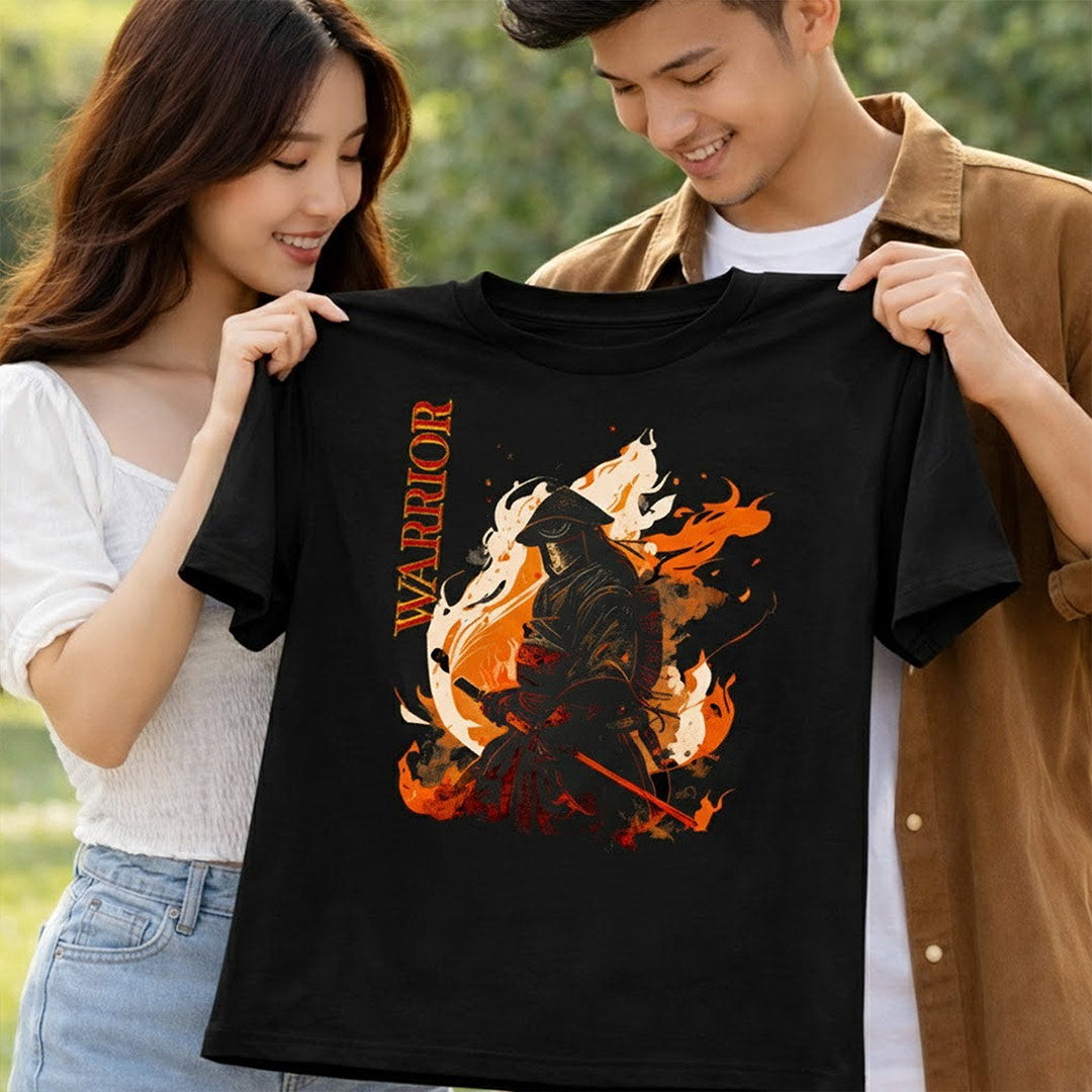 Warrior Fire Graphic Print Black T-Shirt – Unisex Casual Wear | Love Craft Gifts