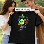 Personalized Butterfly Name Print Black T-Shirt – Custom Name Unisex Tee | Love Craft Gifts
