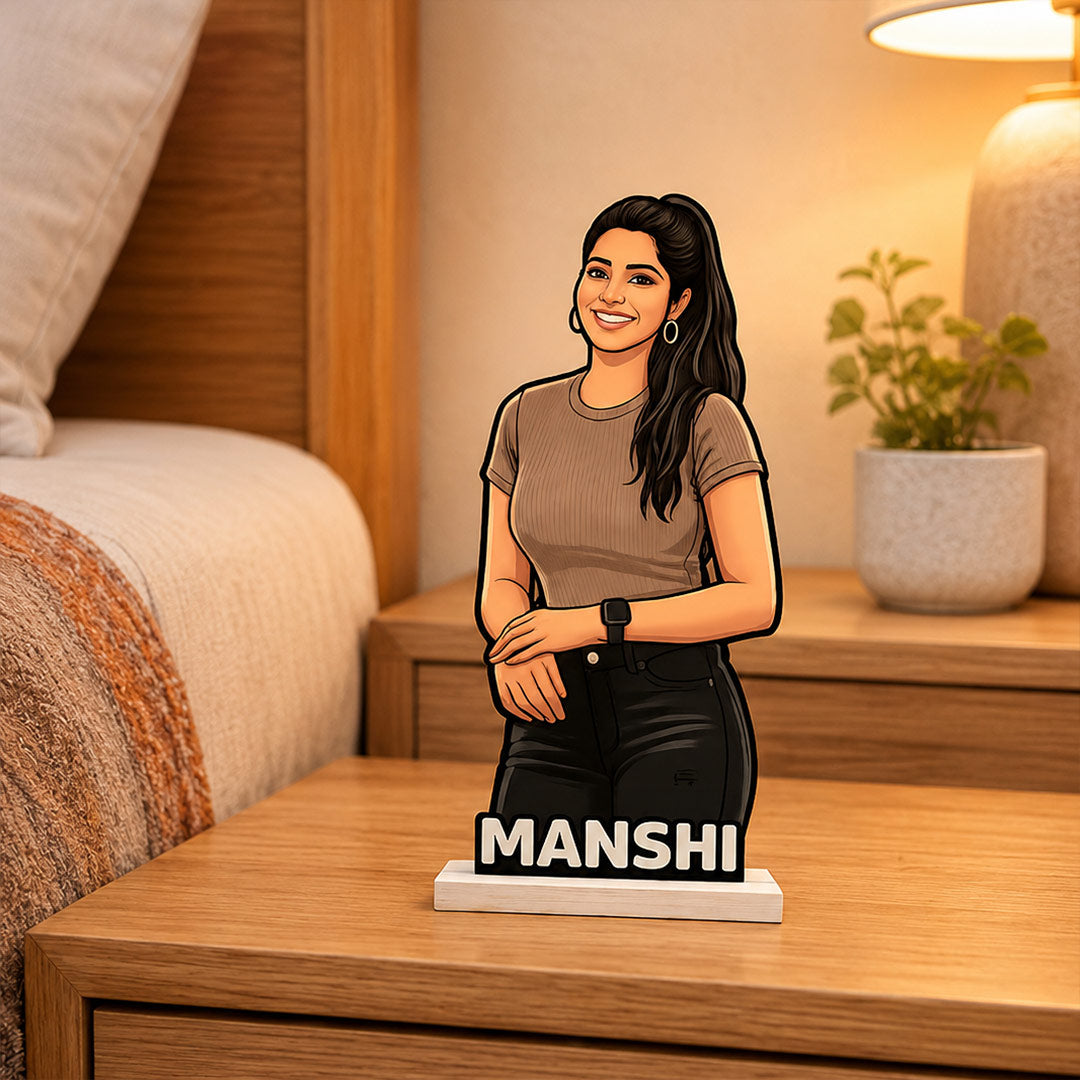 Personalized Cartoon Girl Photo Table Stand Gift for Girlfriend, Sister & Best Friend