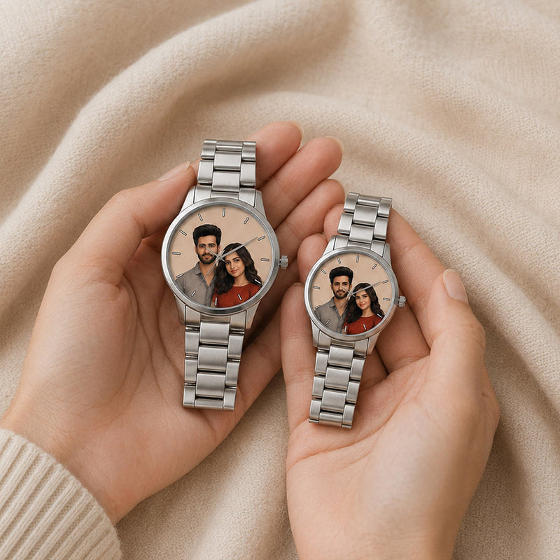 Personalized Couple Photo Watch Set | Custom His & Her Watches with Couple Photo Dial | Romantic Gift for Couples | Love Craft Gifts™