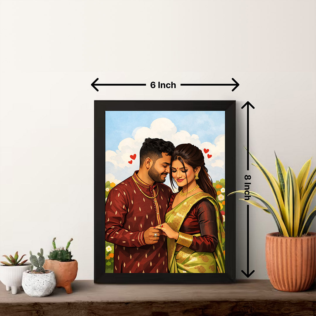 Personalized Cartoon Couple Portrait Photo Frame (6×8”) | Love Craft Gifts