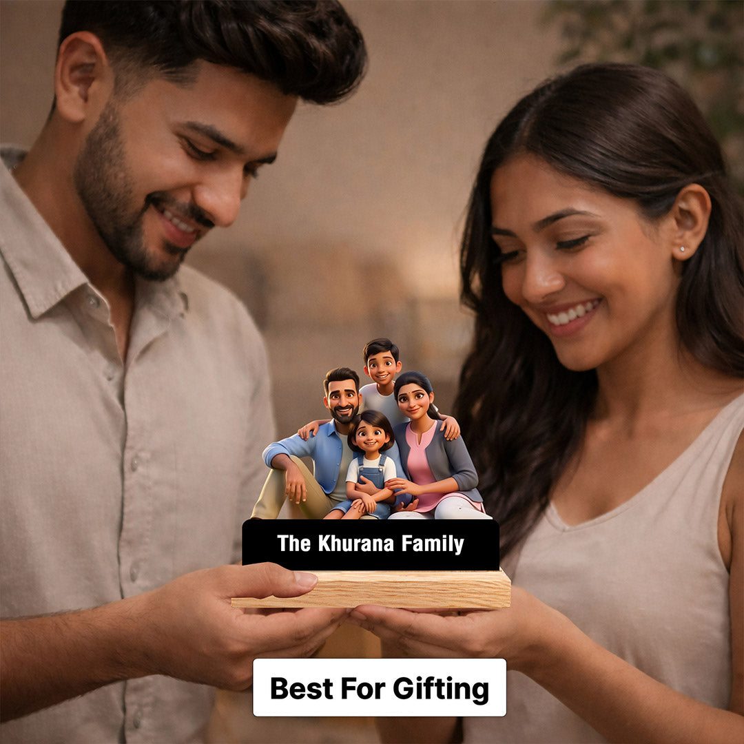 Personalized Cartoon Family Acrylic Standee (6x6 Inch) – Custom Name Pixart Family Keepsake Gift | Love Craft Gifts™