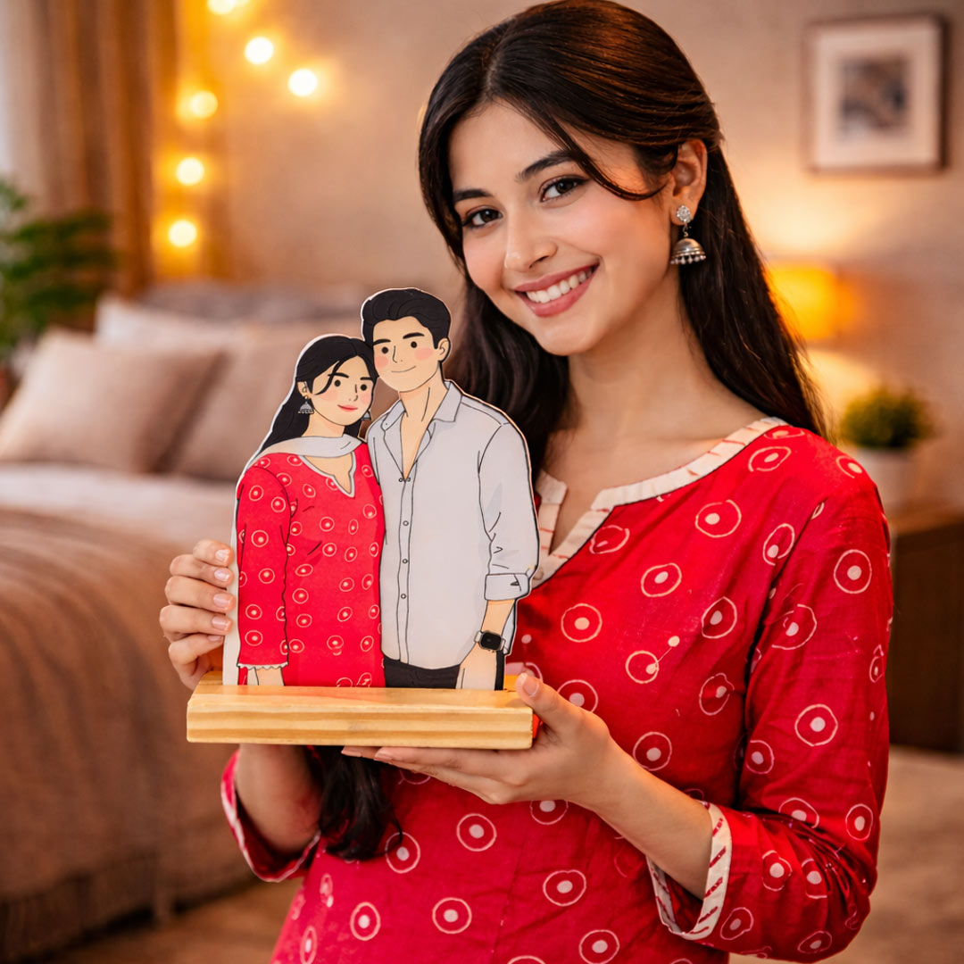 Personalized Cartoon Couple Acrylic Photo Frame – Table Top Gift (6×8 Inch) | Love Craft Gifts